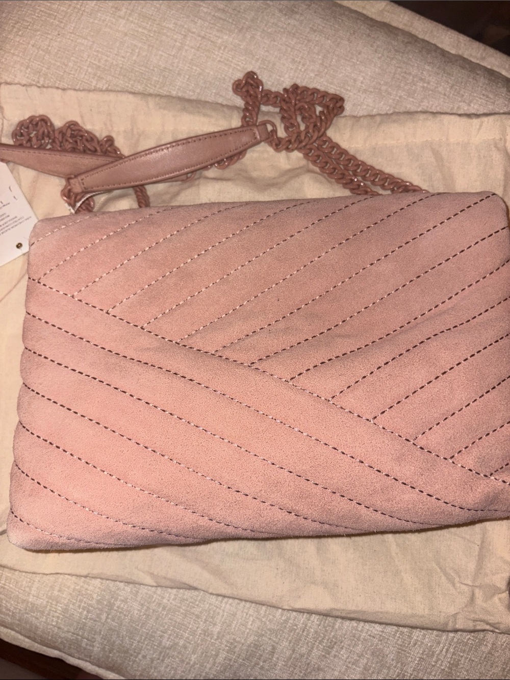 Tory Burch Blush Quilted Suede Chain Crossbody - Picture 2 of 8